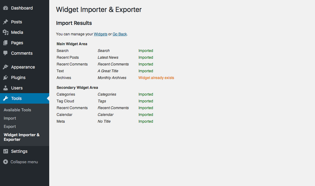 افزونه ایمپورت و ایکسپورت کننده Widget Importer & Exporter